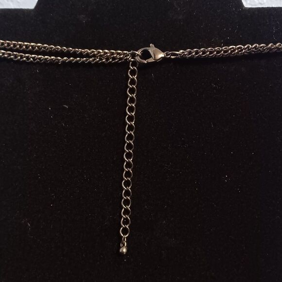 Vintage Black Floral and Rhinestone Statement Necklace, 20" - Picture 3 of 3